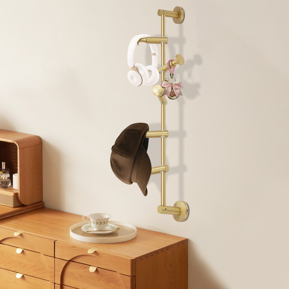 Wall Mounted Vertical Coat Rack Coat Rack with 5 Adjustable 180°rotating Hooks