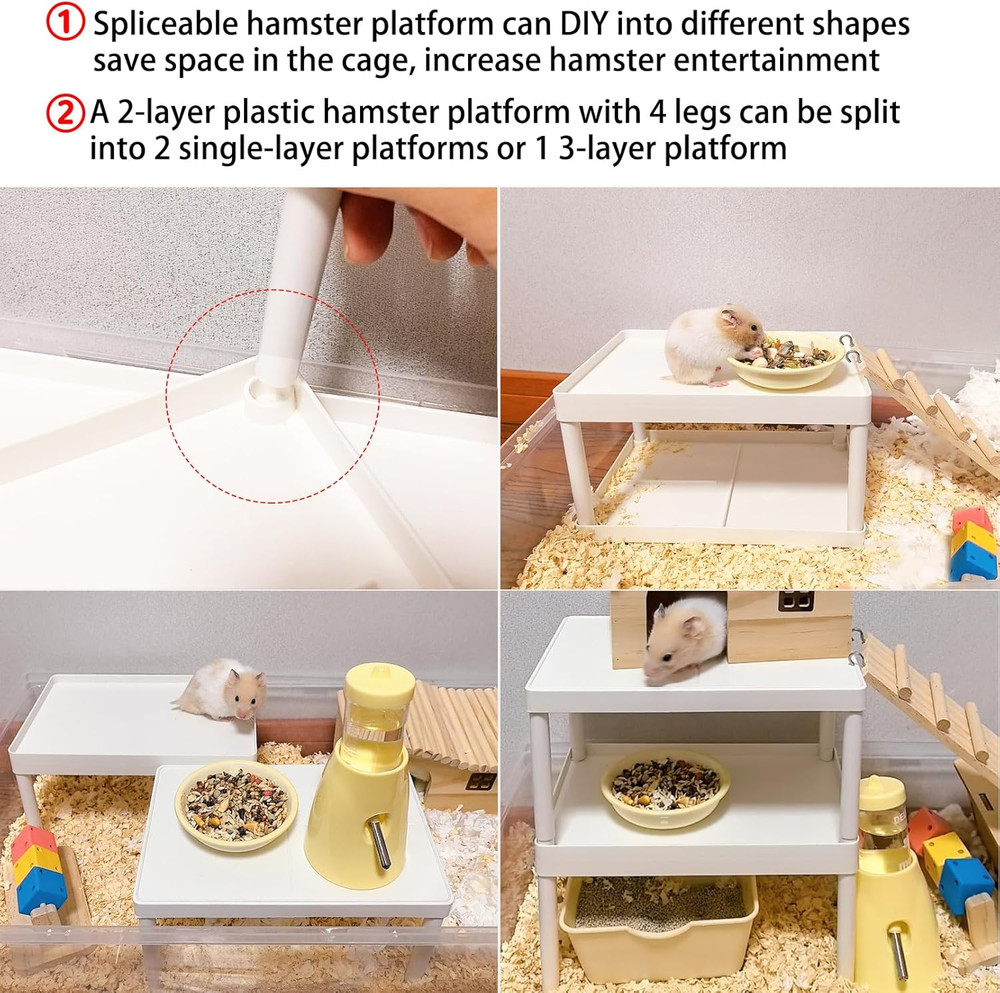 Hamster Cage Platform Plastic Syrian Hamster Platform with Wood Ladder Stand Cli