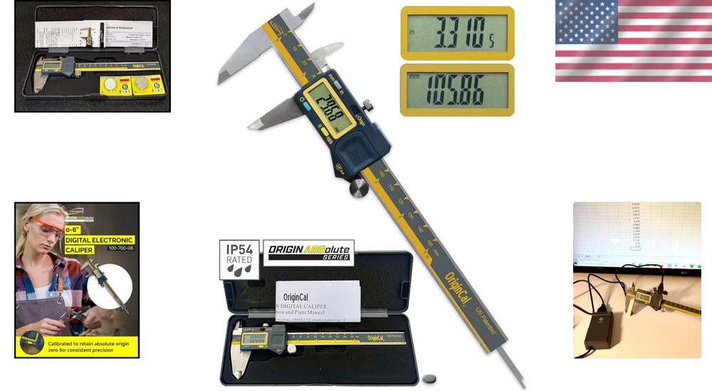 Precision 6" Digital Caliper Absolute Origin Stainless Steel USB Output