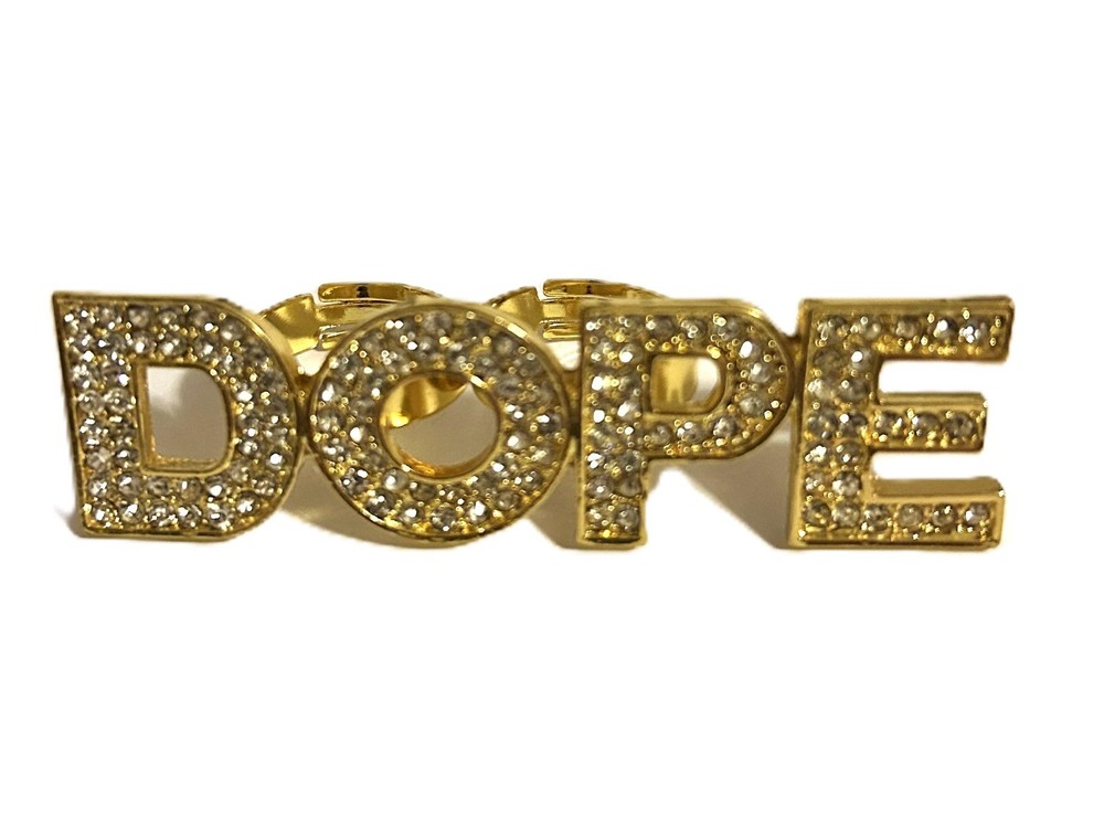DOPE 2 Finger Gold Plated Clear CZ Adjustable Ring