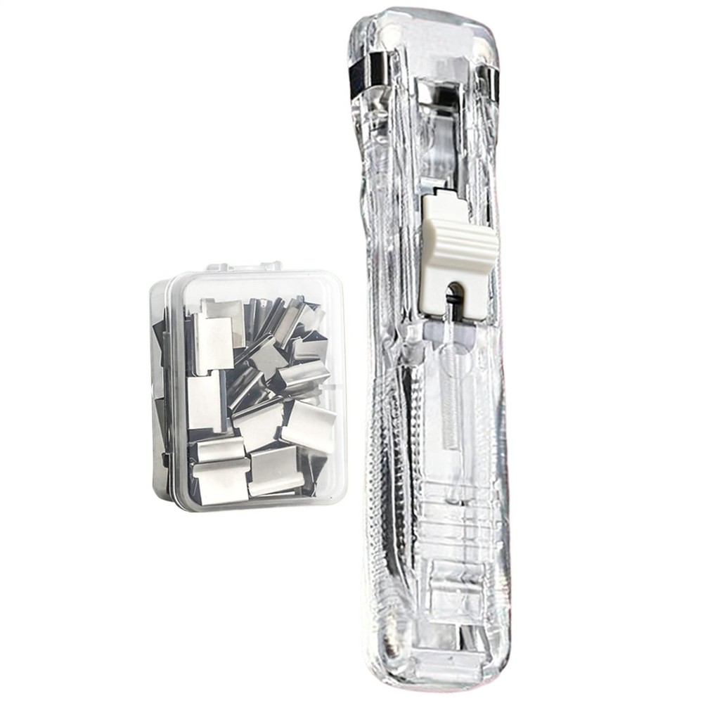 2 pcs Portable Binder Stapler Reusable Paper Binding Clamp Dispenser