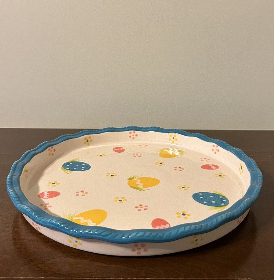 Temptations Tara 12” Easter Egg Hunt Platter Utensils Wooden Serving Paddle EUC