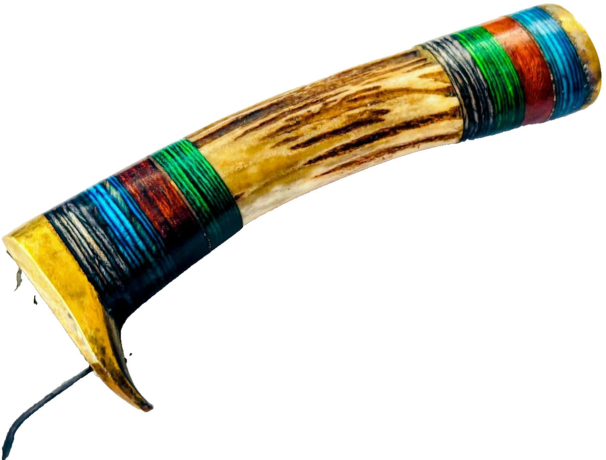 Vintage Stag Handle Fixed Blade Knife Damascus Blade Knives & Leather Sheath