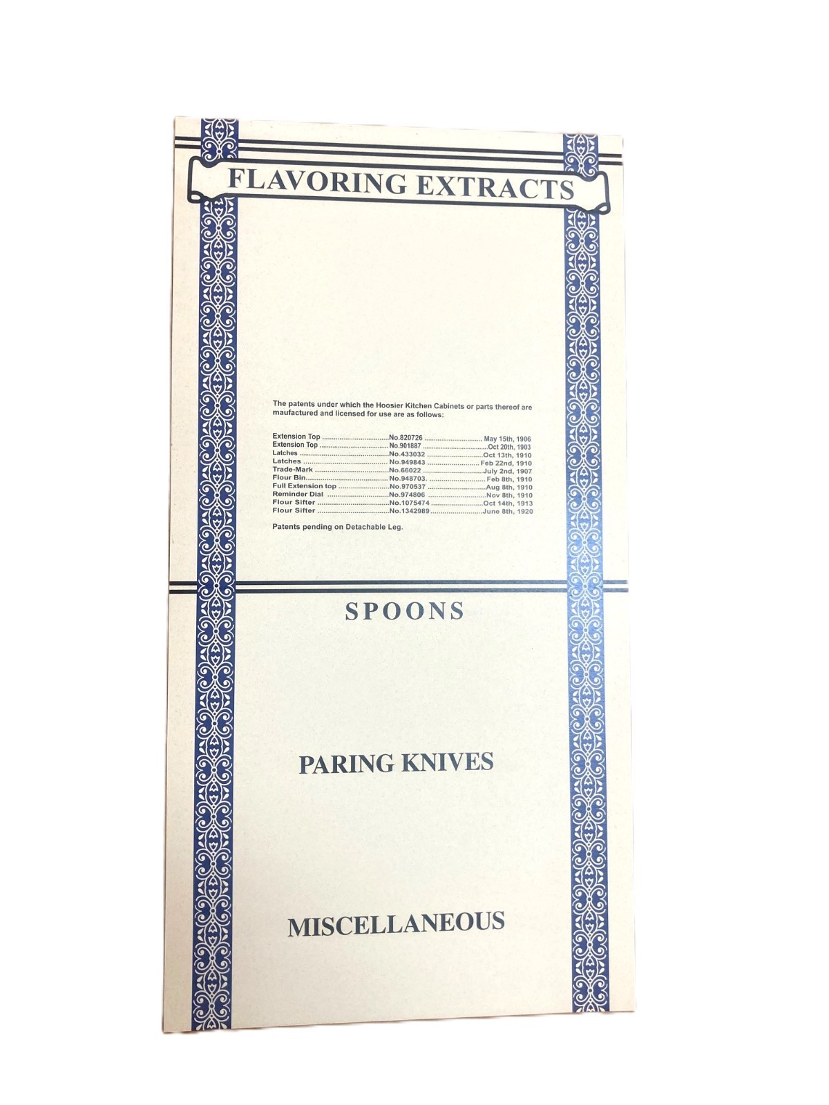 Hoosier Cabinet Door Chart Three Piece Set Flour Bin