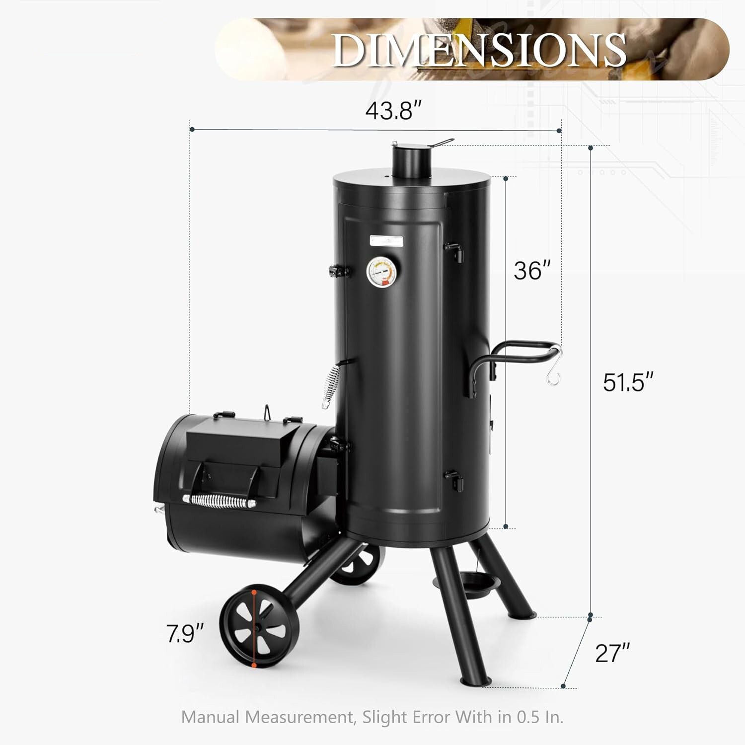 Outdoor BBQ Grill Heavy Duty Vertical Offset Charcoal Smoker Grills Extra Large