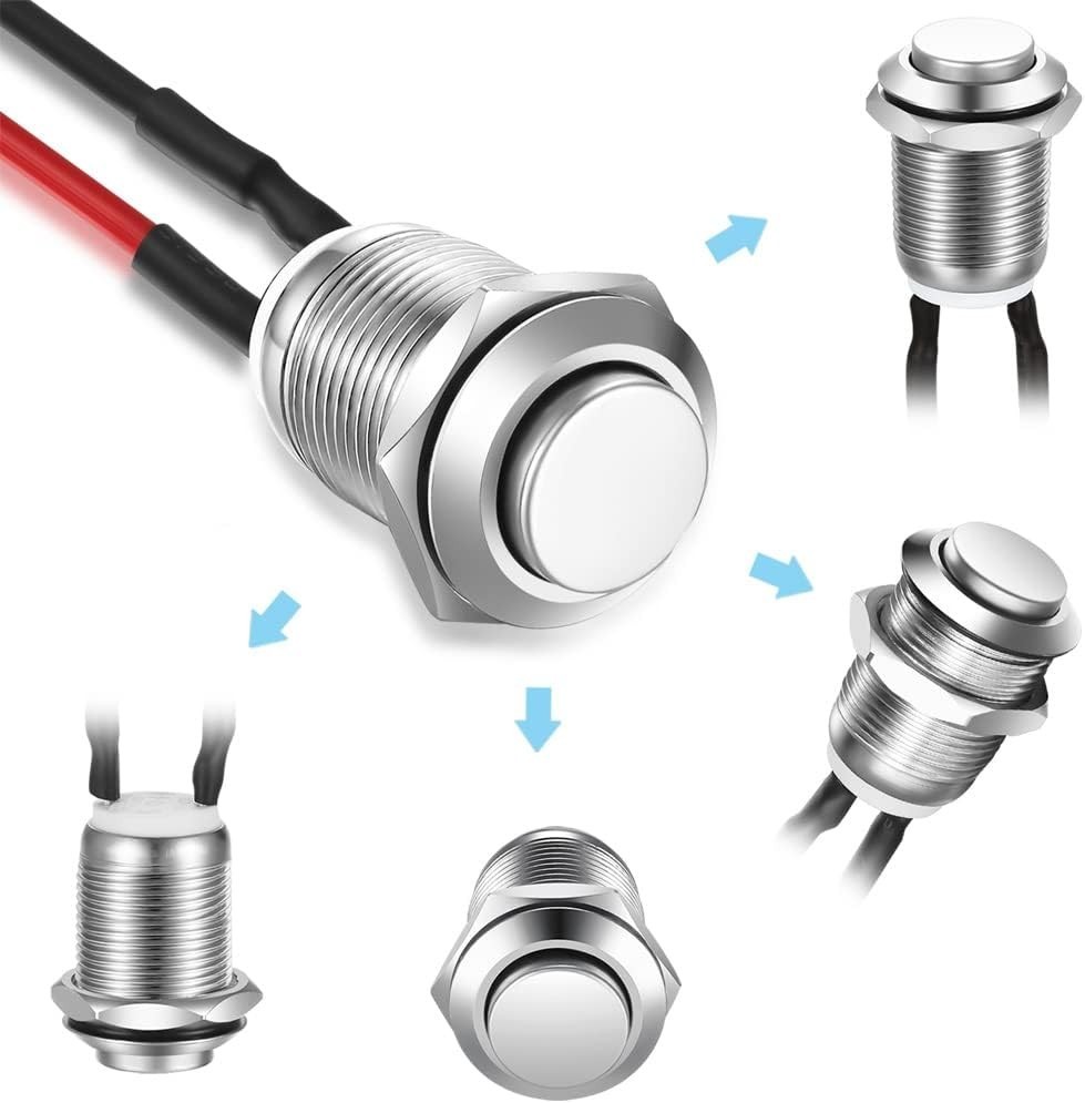 3 Pcs Latching Waterproof Push Button Switch, 12mm & Self-Locking Switches