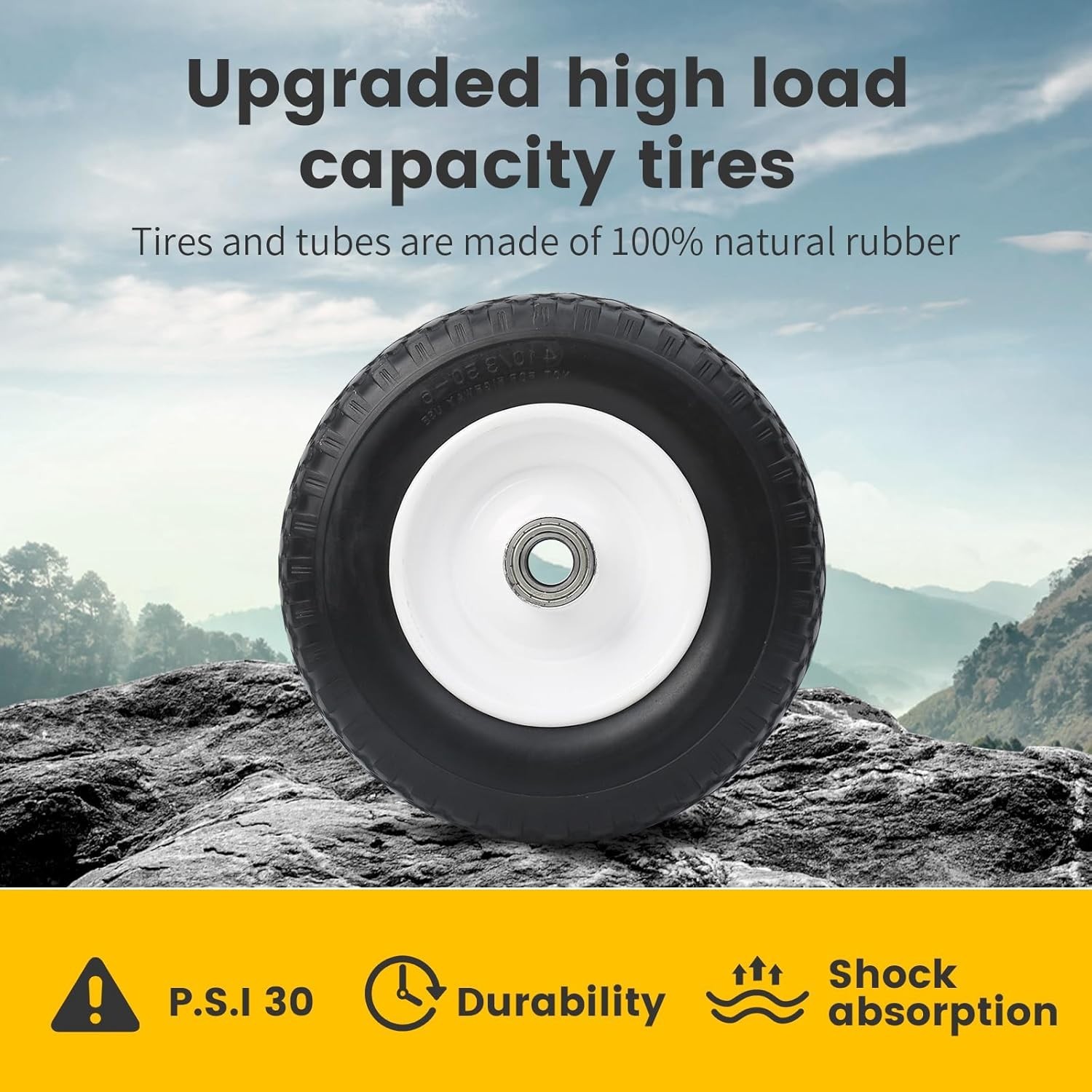 MaxxHaul 12" Flat Free Wheel Replacement Solid Tire Wheelbarrow 330 lb 51067