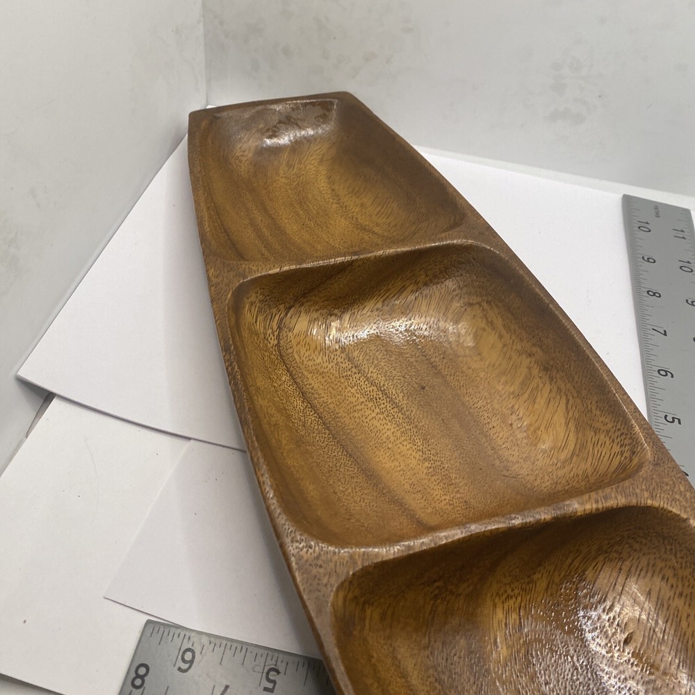 MCM Monkey Pod Wood Serving Three-Section Tray OS-1023Y