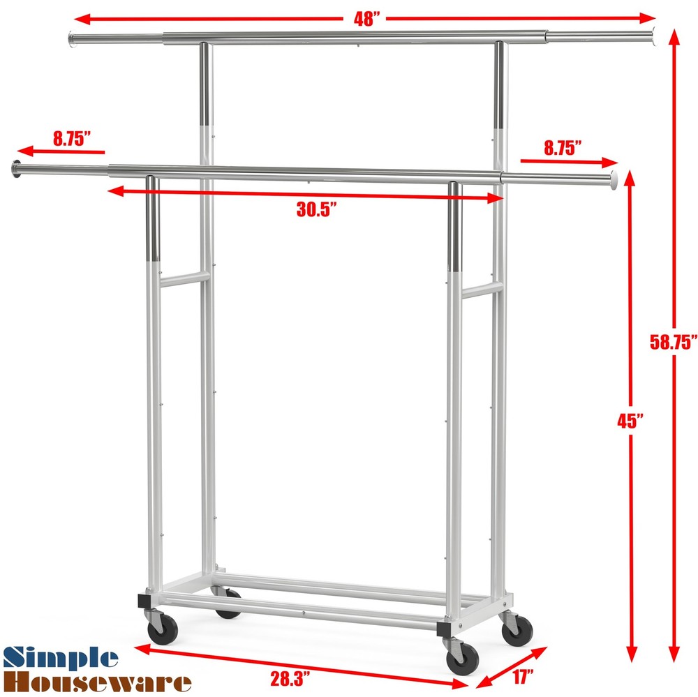 Standard Double Rod Garment Rack, Silver