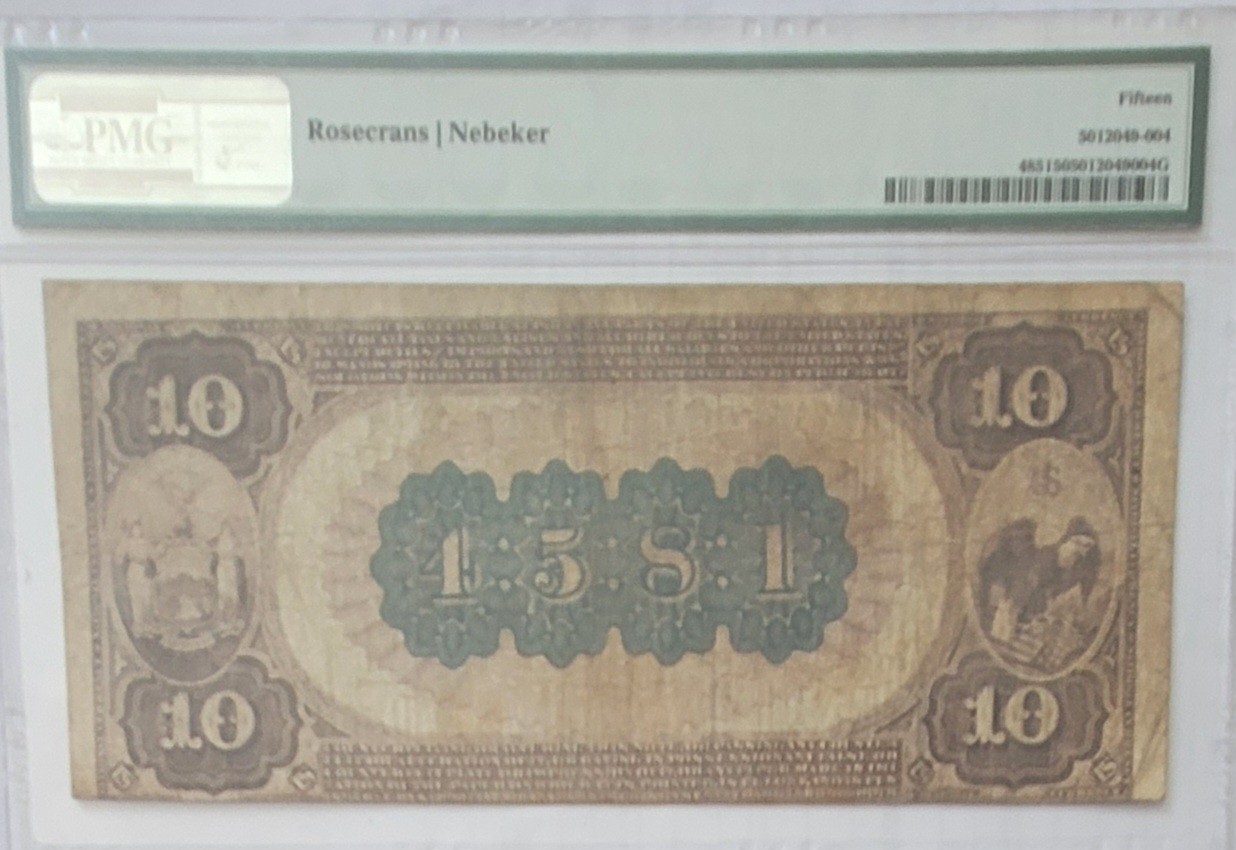 PMG CF-15 1882 $10 BROWN BACK NOTE "NEW YORK" Ser # V203038 Char # 4581 Fr # 485