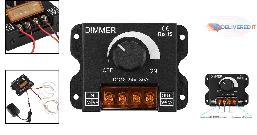 LED Light Strip Dimmer DC12V-24V 30A PWM Controller Brightness Adjust Knob