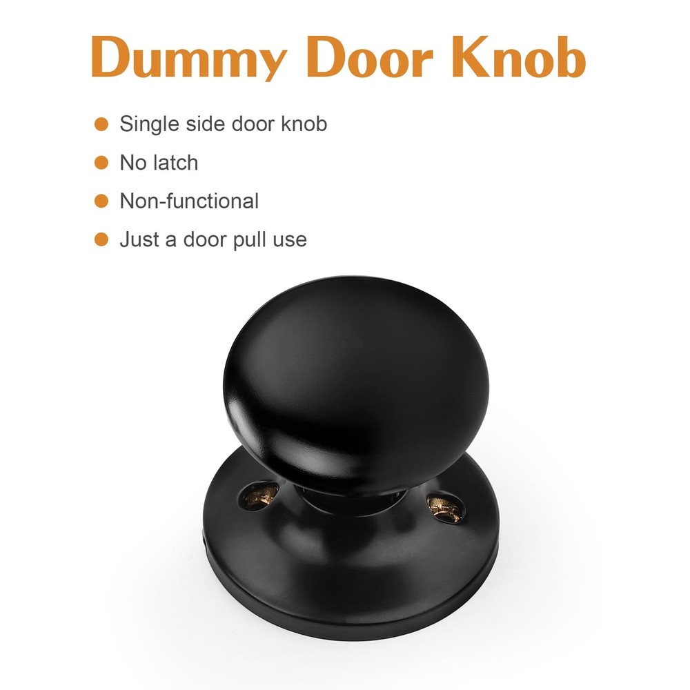 Probrico Dummy Door Knob Matte Black, One Side Black Knobs 1 Pack,