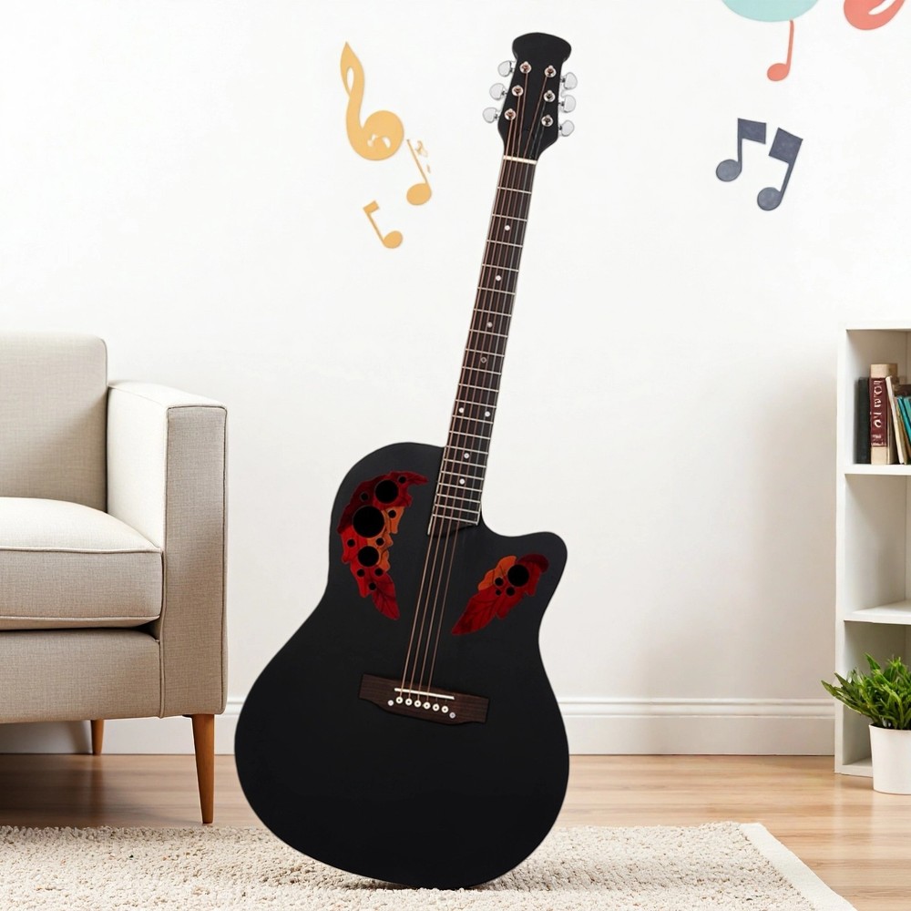 Solid Spruce Top 41-Inch Acoustic Beginner Guitar Set - Roundback Black Cutaway