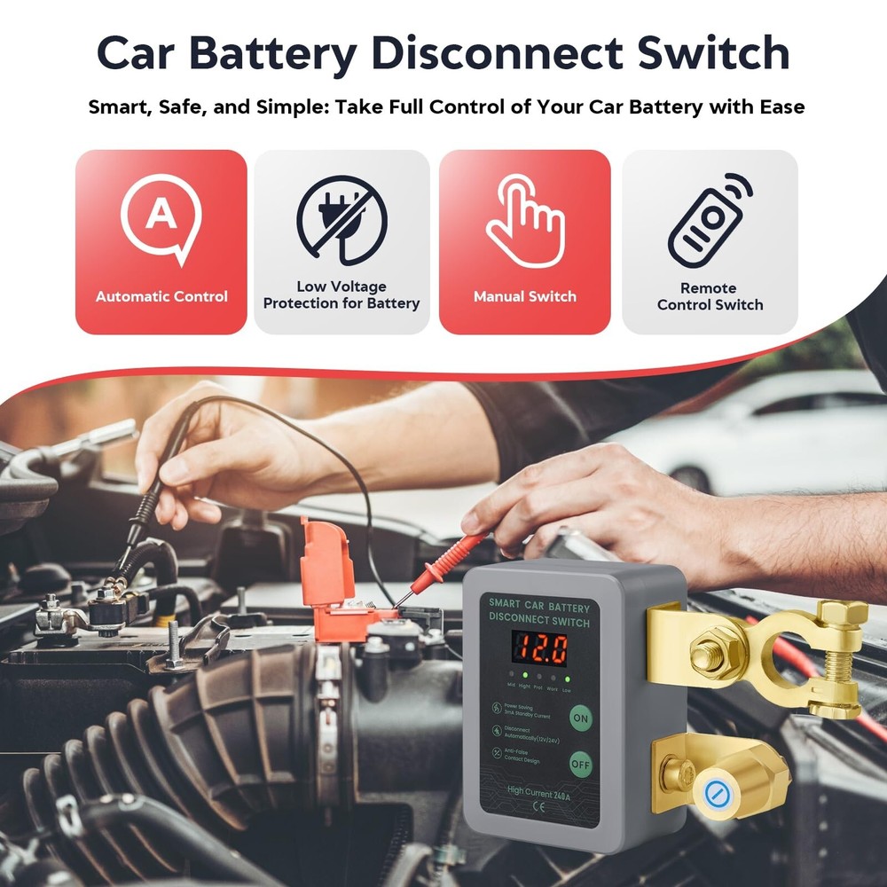 Kill Switch for Car - 12V Remote Battery Disconnect Switch Smart Voltage Car ...