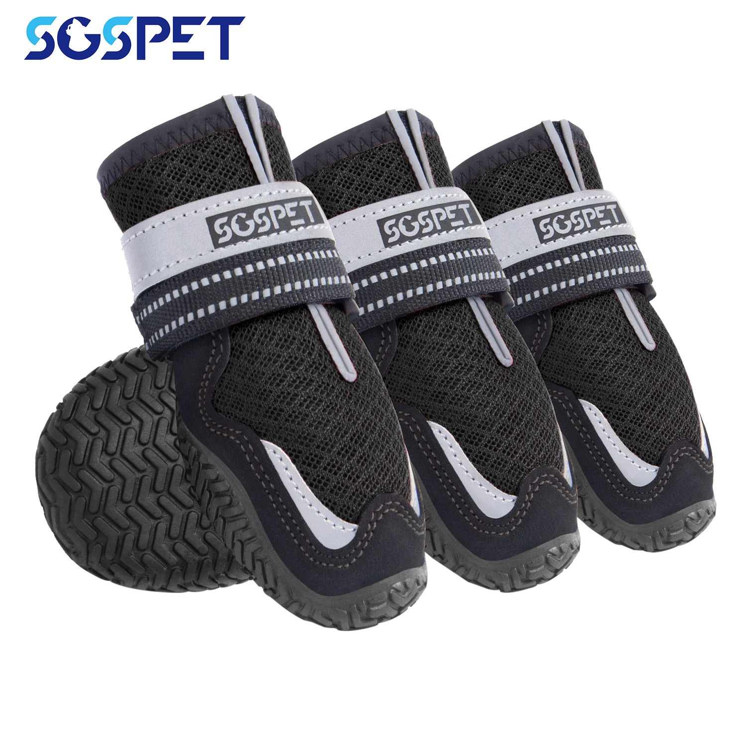 4Pcs Mesh Dog Shoes Boots Paw Protector W/ Reflective Anti-slip 3XS-2XL