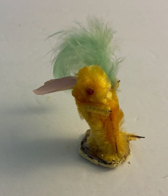 Vintage Set of 3 Chenille Yellow Easter Bunny Rabbits w/Carrot & Feathers Japan