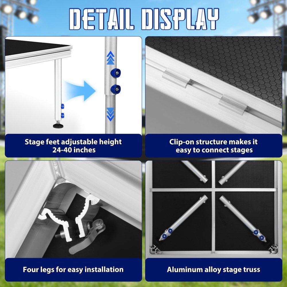 4 x 4 FT Portable Stage Platform Adjustable Height Stage Riser with Folding Legs