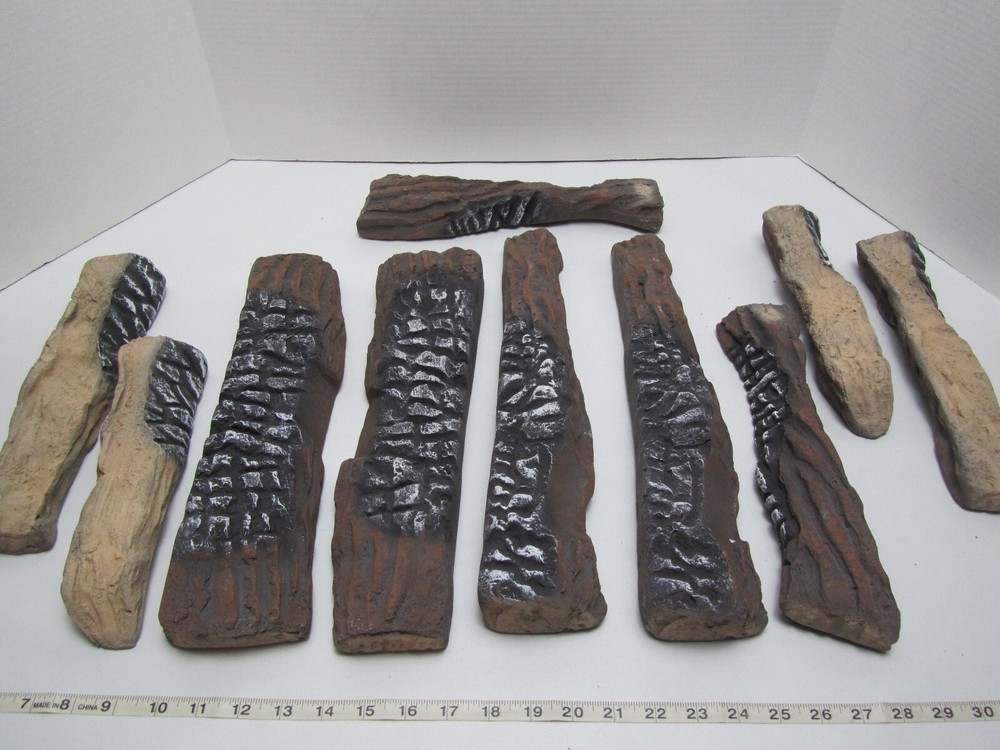 Vchin 10pc Ceramic Log for fireplace Heat Resistant Stackable Log Set