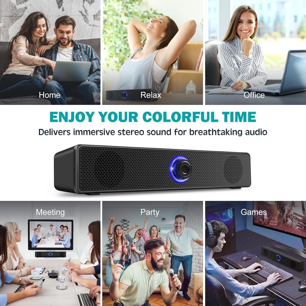 USB Powered Wired Stereo Speakers for Computer, Laptop & Desktop Audio