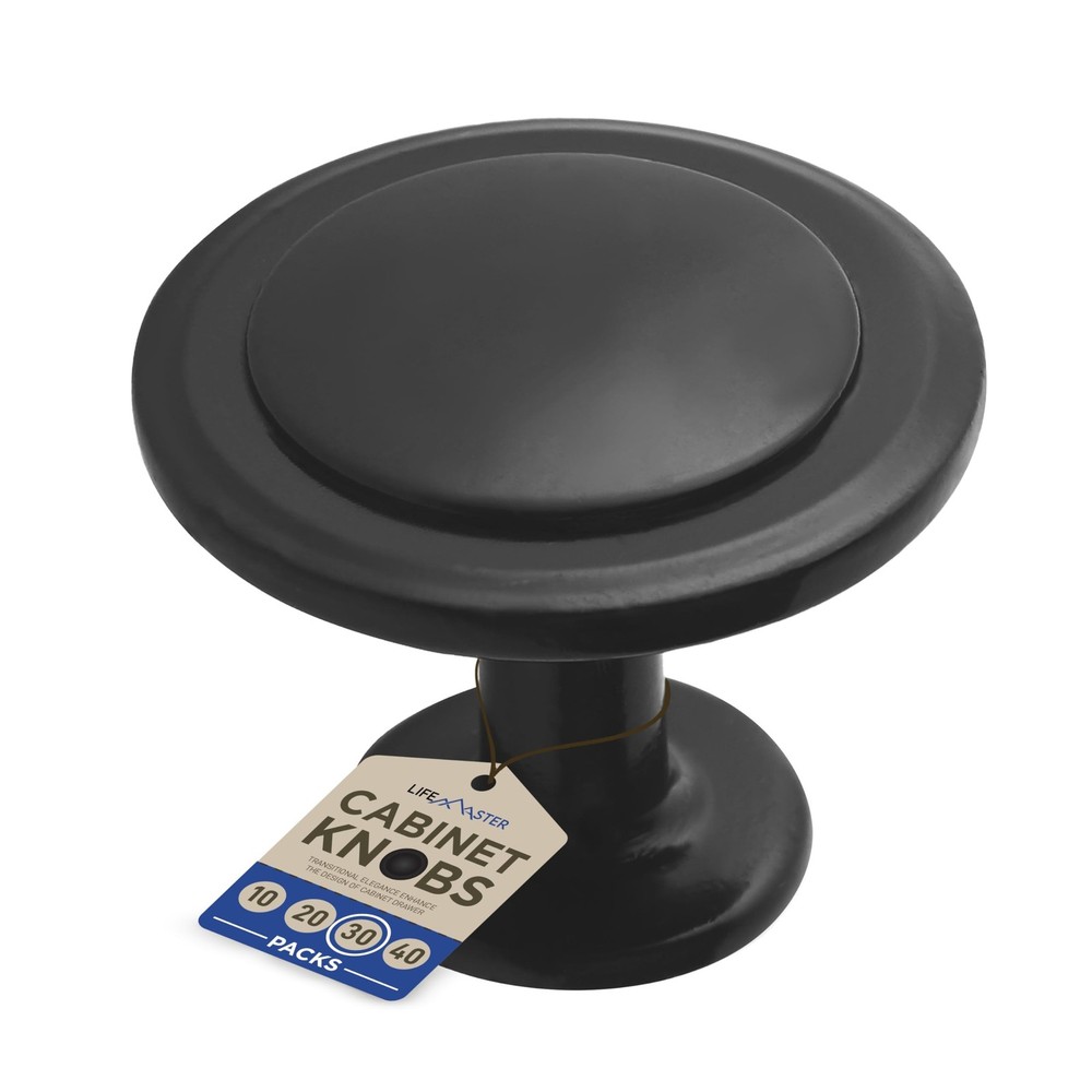Lifemaster 30pcs 1-1/4 Matte Black Cabinet Knobs - Rust-Proof, Modern Design,...