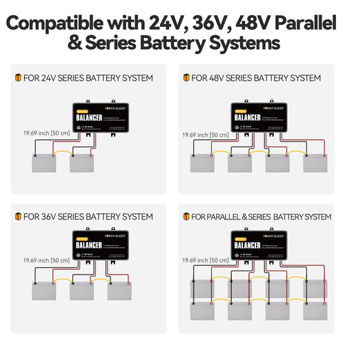 Power Queen Battery Balancer Equalizer for 24V/36V/48V Bank LiFePO4/AGM/Gel/SLA