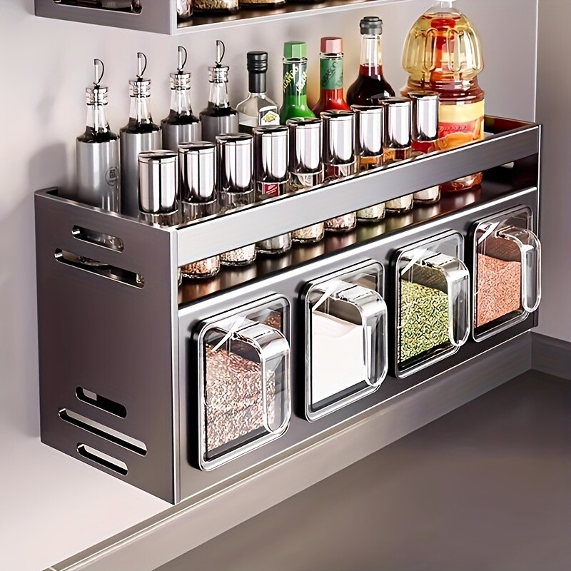 Wall Mounted Aluminum Spice Storage Kit with Containers