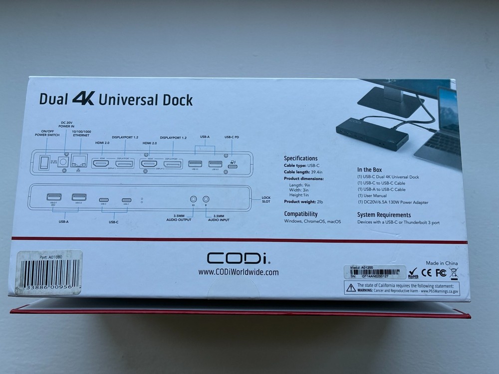 Codi A01200 Dual 4K Universal Docking Station A01080 (Open Box)