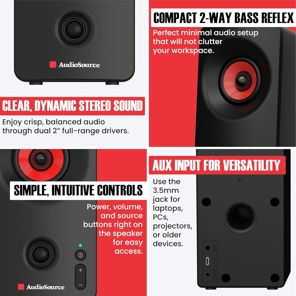 Desktop PC Speakers with Bluetooth 5.3, USB-C Plug & Play, 2.0 Stereo Computer S