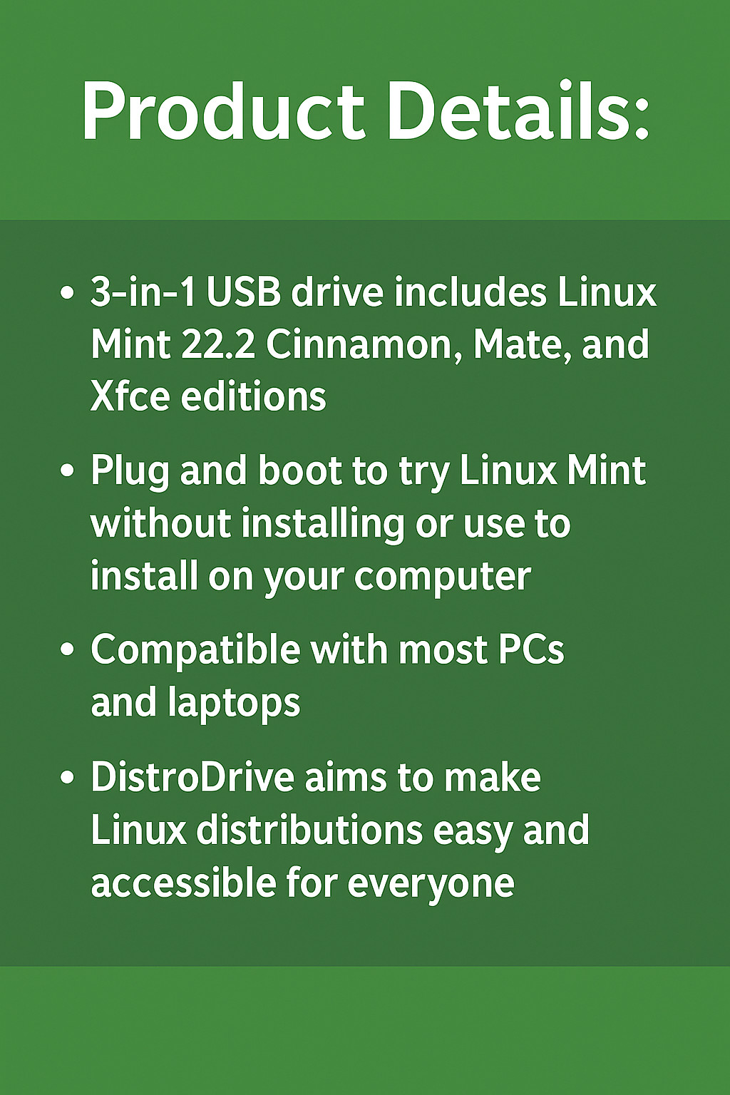 Linux Mint 22.2 3-in-1 Bootable USB (Cinnamon + MATE + Xfce) 64-bit Linux OS USB