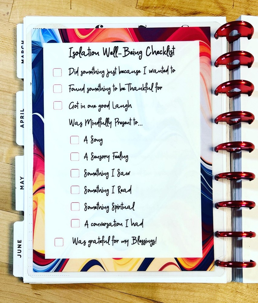 Isolation Well-Being Checklist 2 Sided Dashboard Insert 4 use w/ HAPPY Planner-