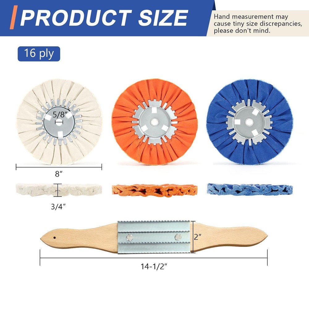 Airway Buffing Wheel Set 7Pc - 8" Diameter, 5/8" Arbor Hole