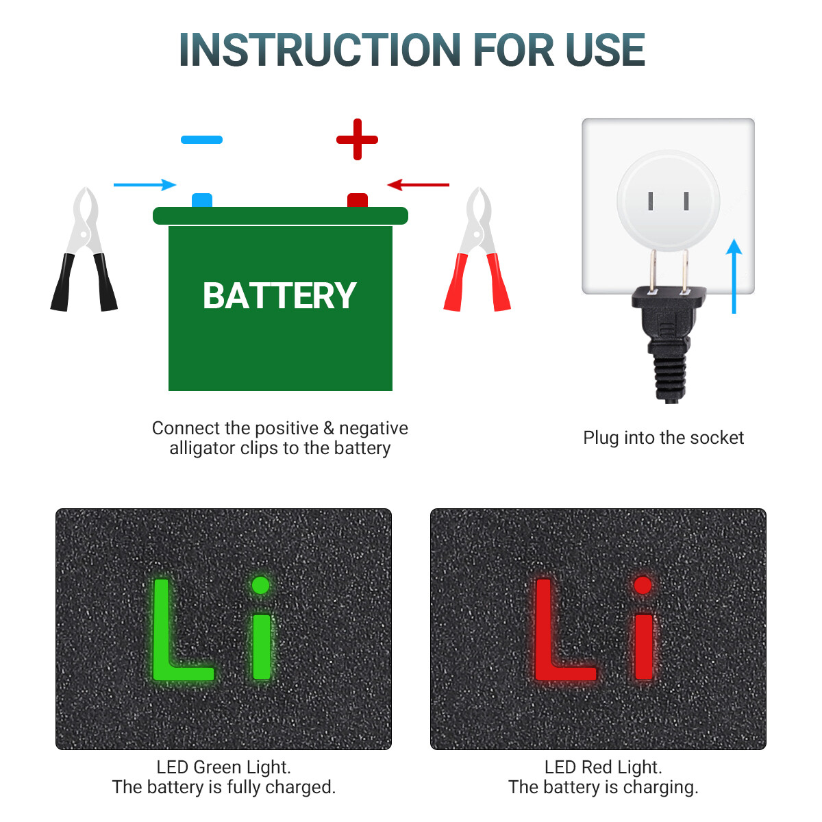 14.6V 10-Amp Smart Fast Charger For 12V Lithium Iron Phosphate (LiFePO4) Battery