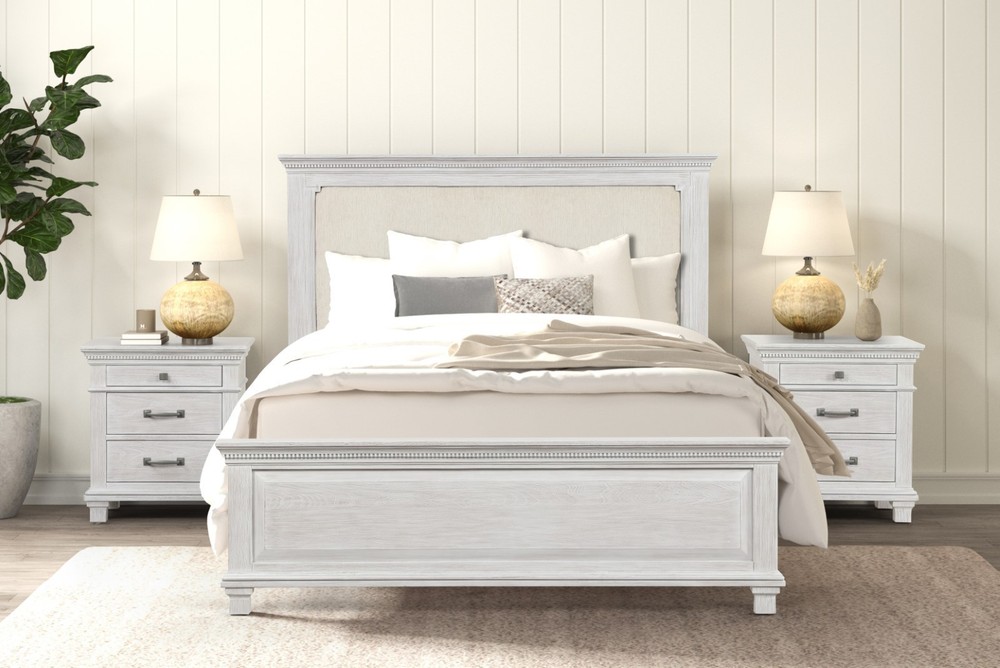 Transitional Style Eastern King Size 4pc Bed Set Weathered Gray Finish