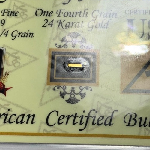 Vintage 24 Kt Gold Ingot! 1/4 Grain! 99.99 FINE GOLD 100% Certified Gold Bullion