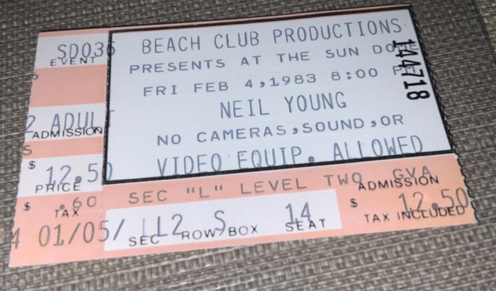 Neil Young Trans Tour Live Concert Ticket Stub Feb 4th, 1983 Sun Dome Tampa FL