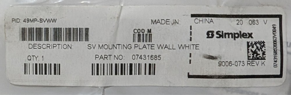 Simplex 49MP-SVWW Wall Mount Plate - MANY AVAILABLE - SAME DAY SHIPPING