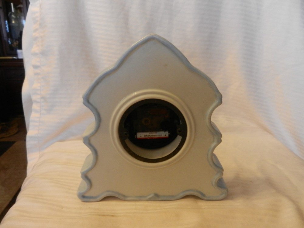 Hand Made Ceramic Quartz Clock Tree Shape, Blue with Flowers by Jeane Balcom