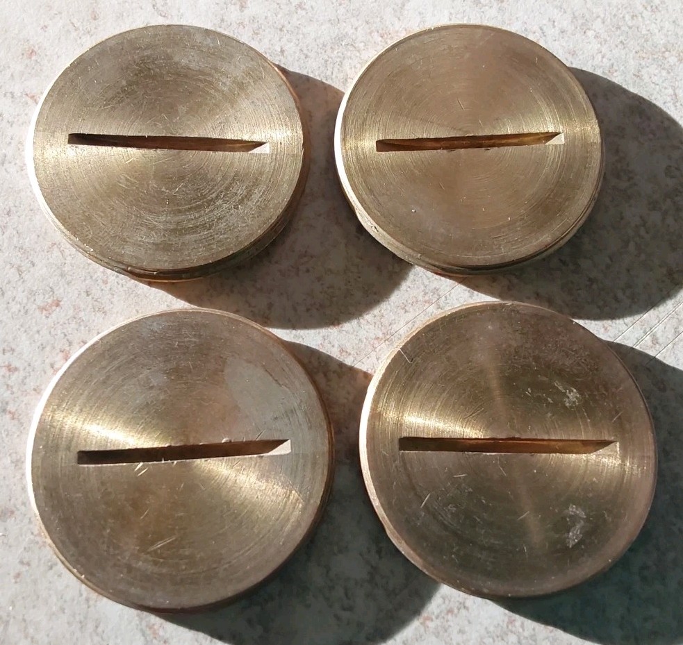 Lot 4 Brass Floor Plate Plug Insert Electrical Box threaded 1.5" insert Slotted
