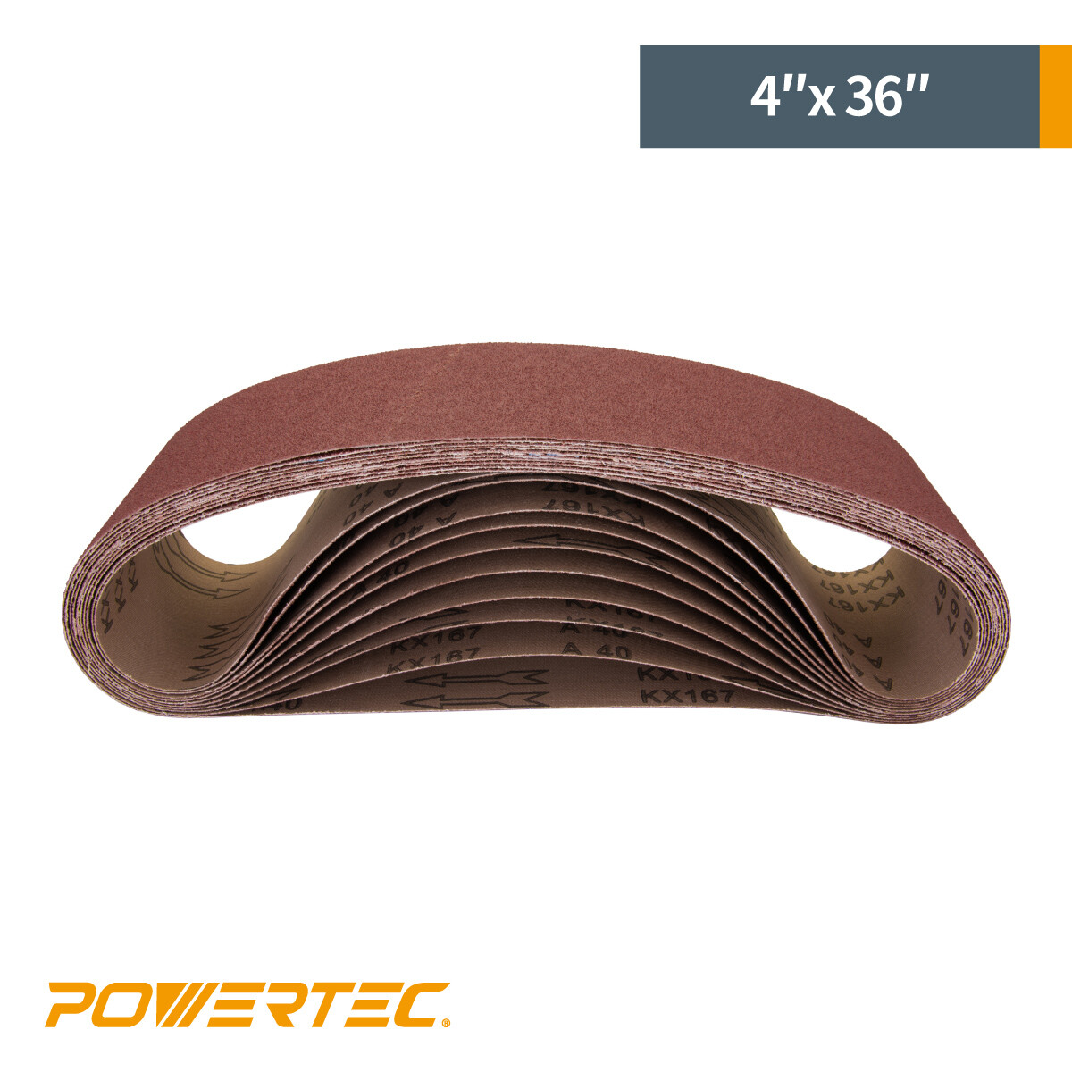 POWERTEC 4 x 36" Sanding Belt 80 Grit 10pcs Aluminum Oxide Sandpaper 110680