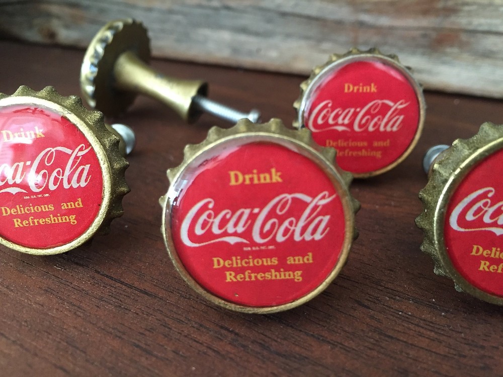 Retro COCA COLA Coke Red Bottle Cap Drawer Pull Knob Nostalgic Decor