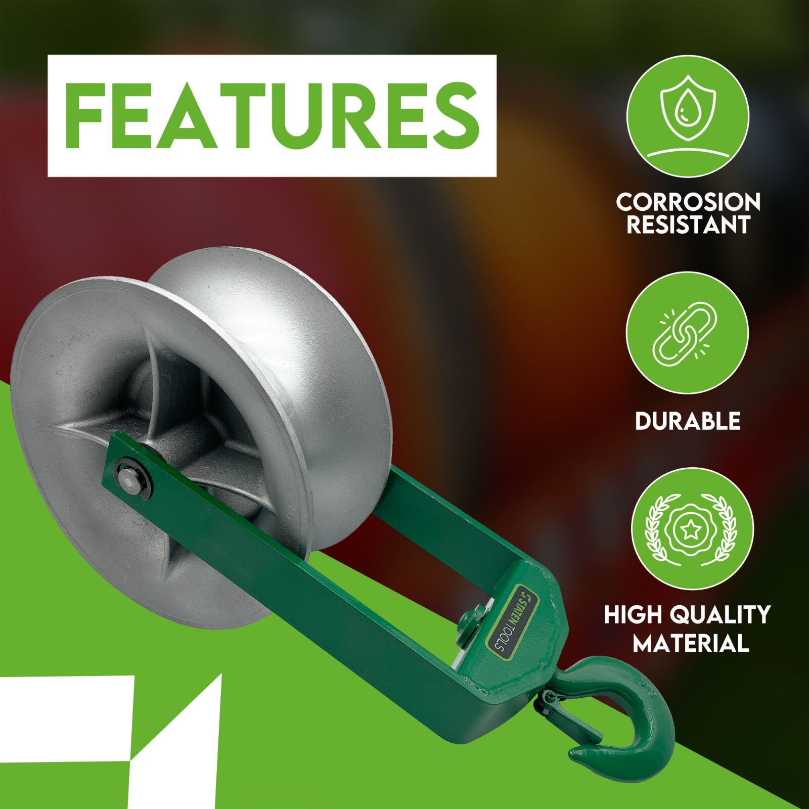 Staten Tools 651 Cable Puller Sheave, Hook, Wire, 12 In Diameter 6500lb