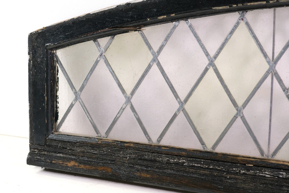 Antique 6 ft Stained Glass Transom Pine Framed Window