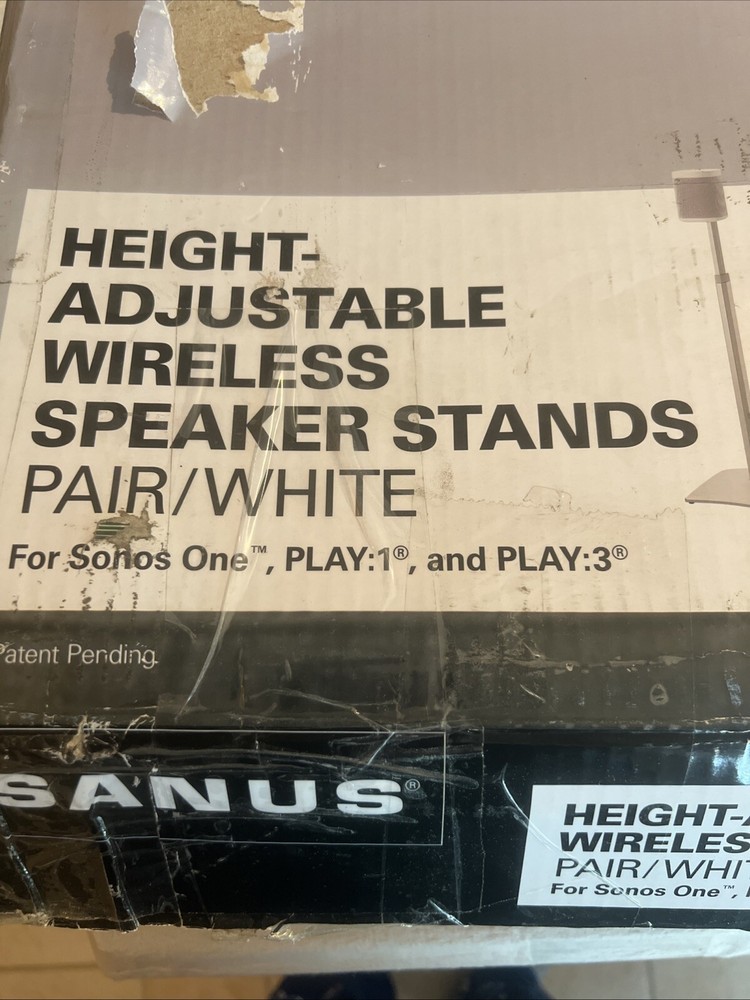 PAIR. White -Sanus WSSA1/ WSSA2 Height-Adjustable Wireless Speaker Stands - Pair