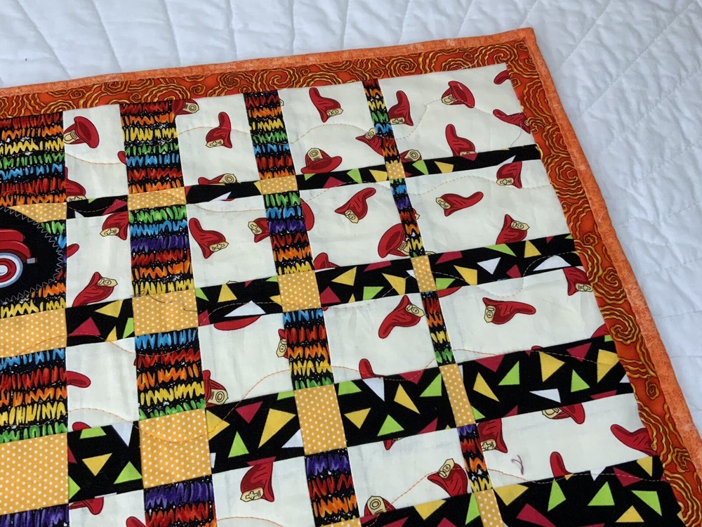 Patchwork Quilt Wall Hanging, Rectangles, Contemporary Prints, Fire Trucks