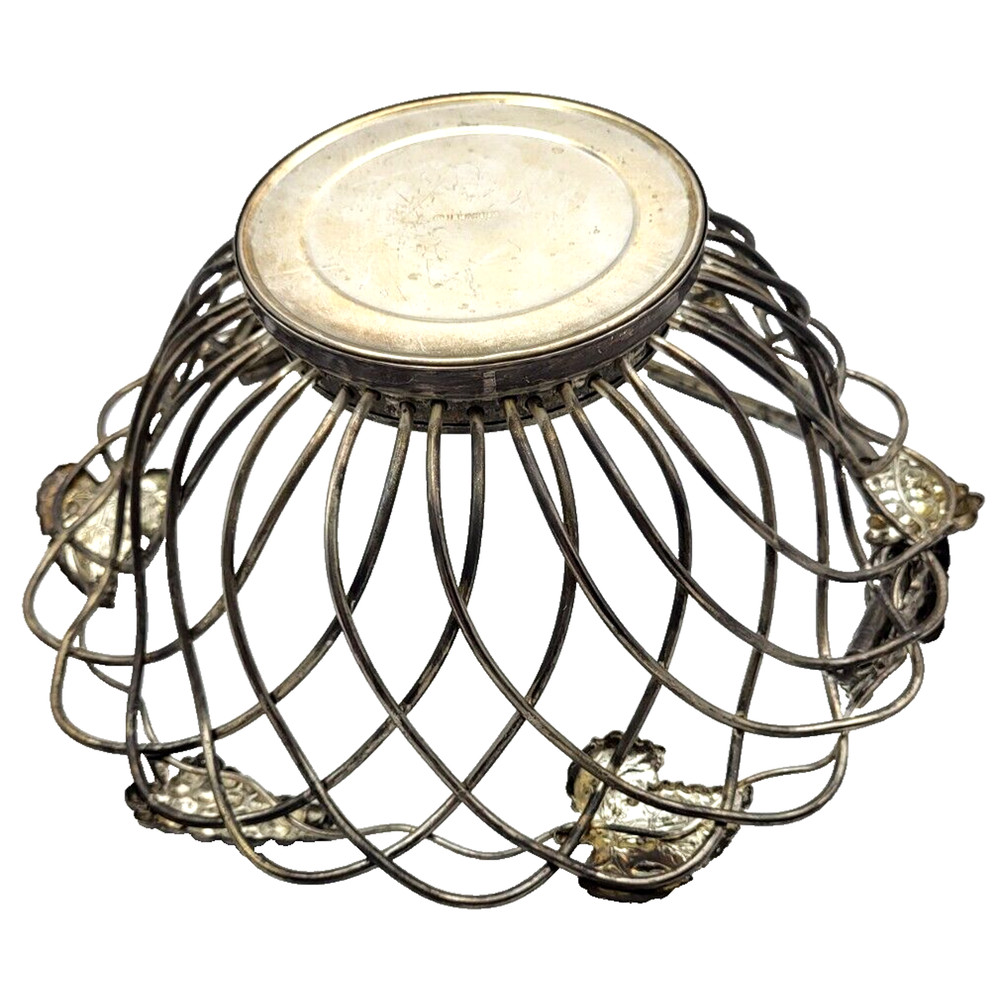 Vintage Godinger Silverplate Fruit Basket Swing Handle Wire Grapes Leaves 12"