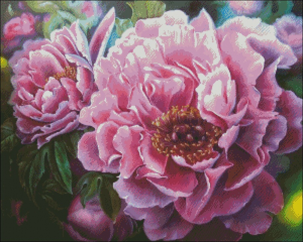 Luxury Peonies - DIY Chart Counted Cross Stitch Patterns Needlework DMC Color