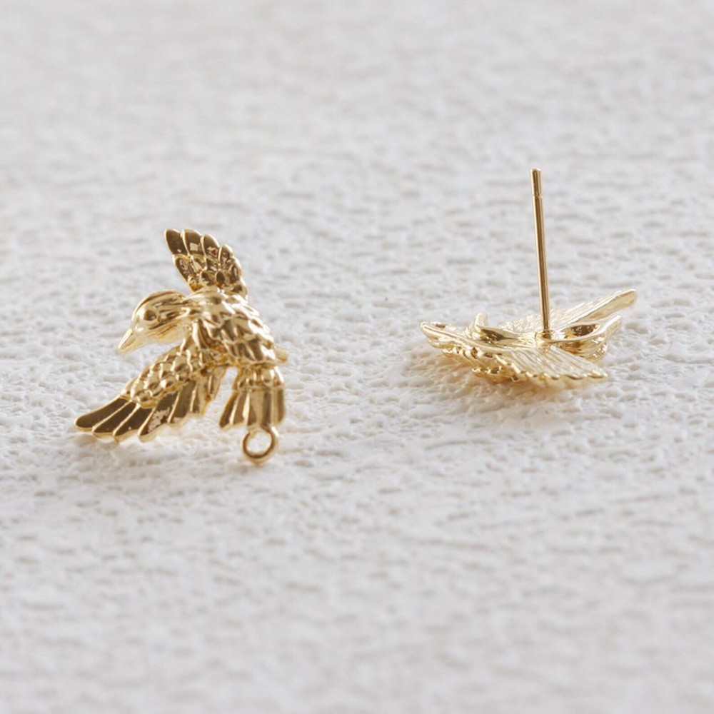 One Pair Solid Brass Earring Post with Sterling Silver Pin-Bird (4901C-C)