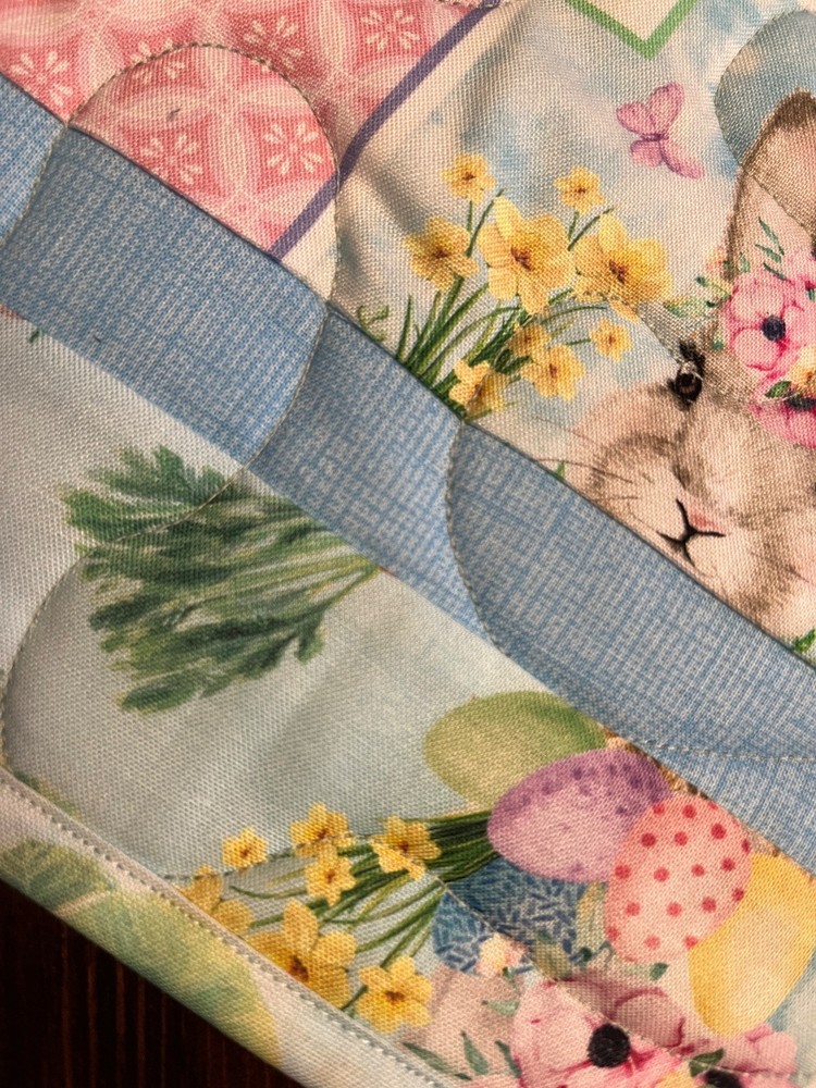 Handcrafted-Quilted Table Runner Happy Easter -Easter Eggs, Bunnies-Gardens 2026