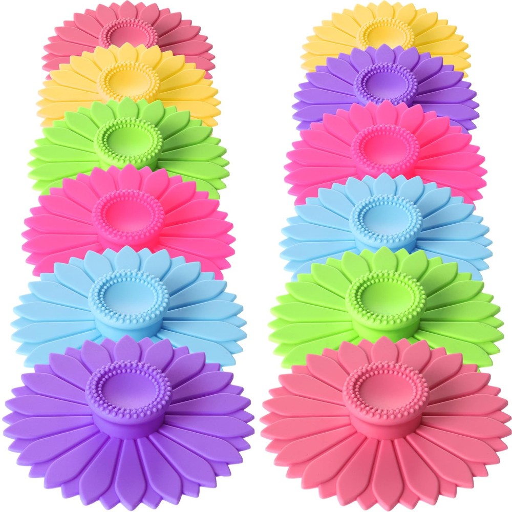 Hoolerry 12 Sets Silicone Cup Covers Multicolored Bright Color