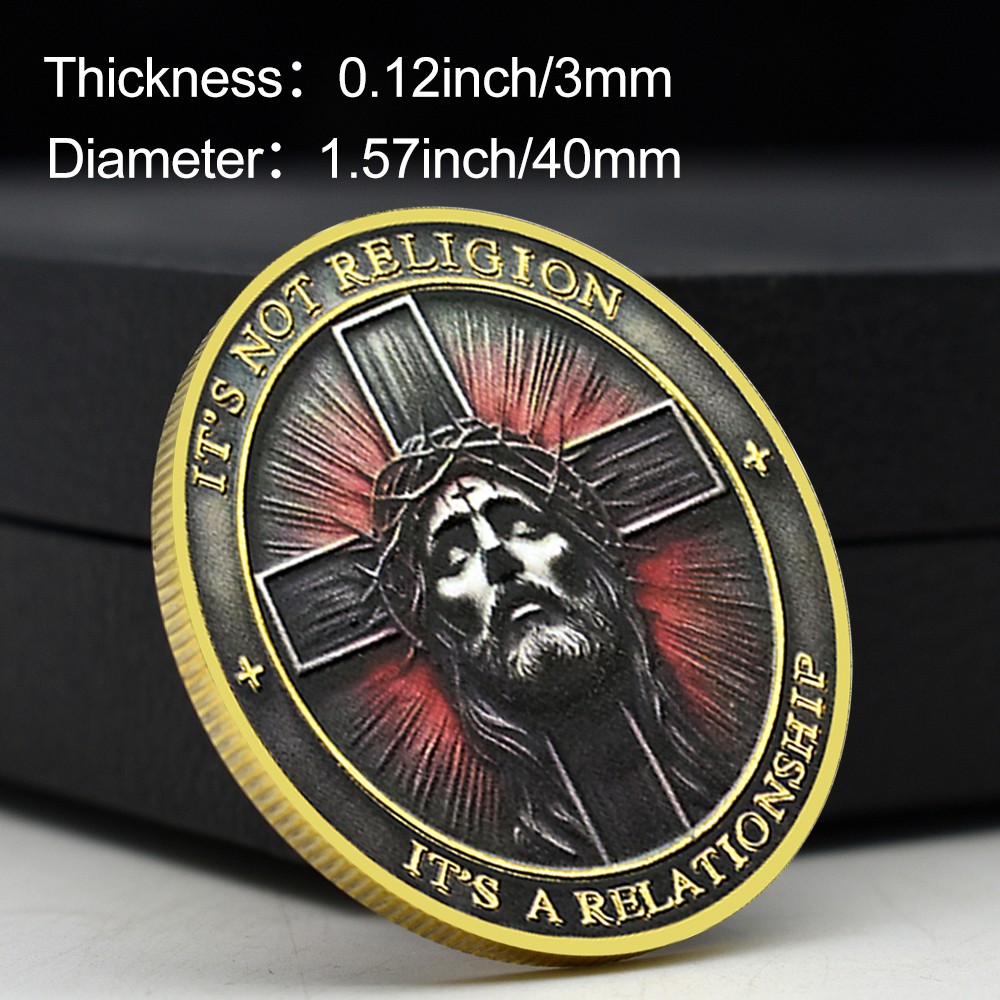 Jesus Christ Cross Coin “It's Not Religion, It's A Relationship” Golden Medal